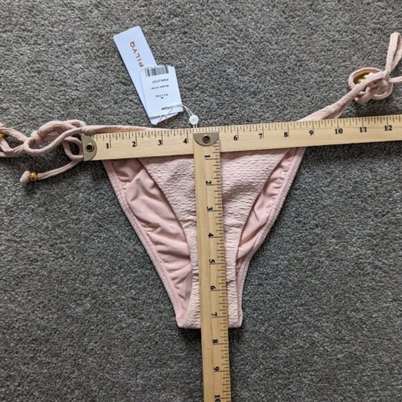 Pilyq ruched textured peach color bikini bottom swimsuit women's Medium BNWT NEW - Picture 9 of 9